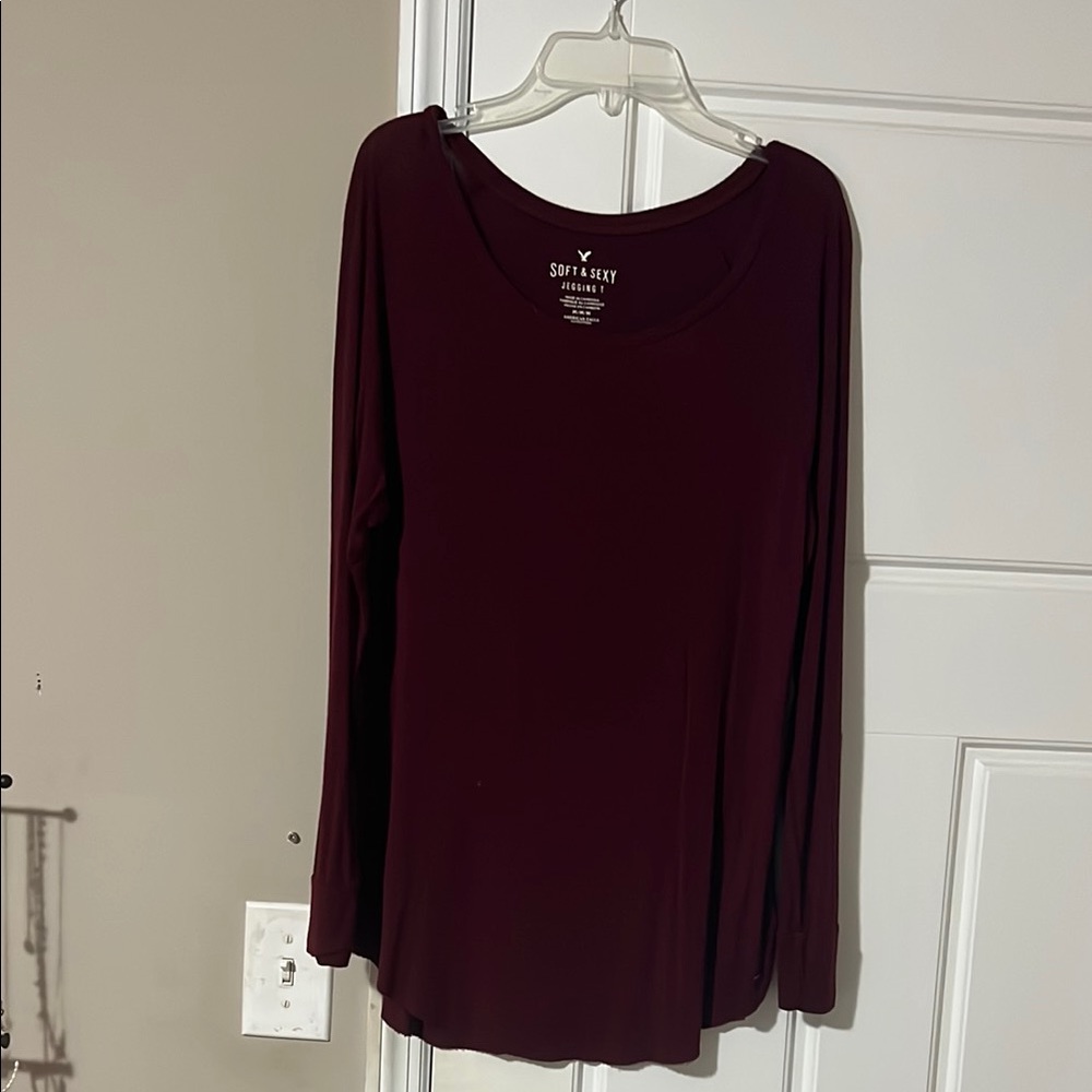 American Eagle Outfitters Deep Maroon Long Sleeve Tee